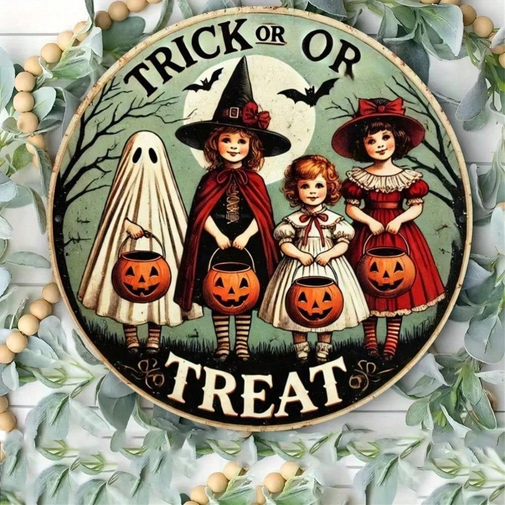 Vintage Halloween Metal Tin Sign Rustic Wall Art Retro Room Decor