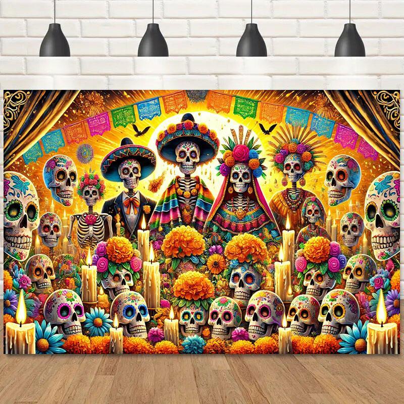 1pc Day of the Dead Celebration Art Tapestry Classic Weaving Wall Decoration Suitable for Indoor and Outdoor Parties