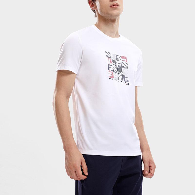 Fila Letter Print American Vintage Classic Business Knit Casual Crew Neck Short Sleeve T-Shirt Men Tops White F11M331112F-WT