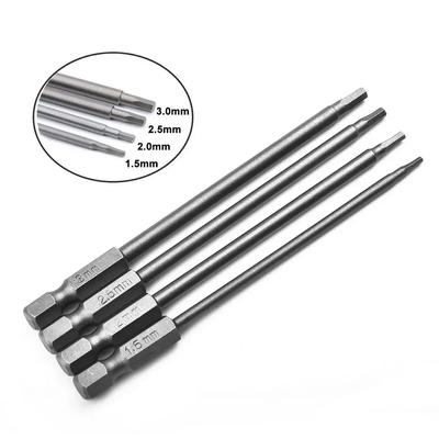 Chave de fenda sextavada de aço-liga, 4 peças, haste sextavada de 1/4", cabeça magnética, 100 mm/4", chaves de fenda de 1,5/2,0/2,5/3,0 mm, conjunto de bits para chave de fenda