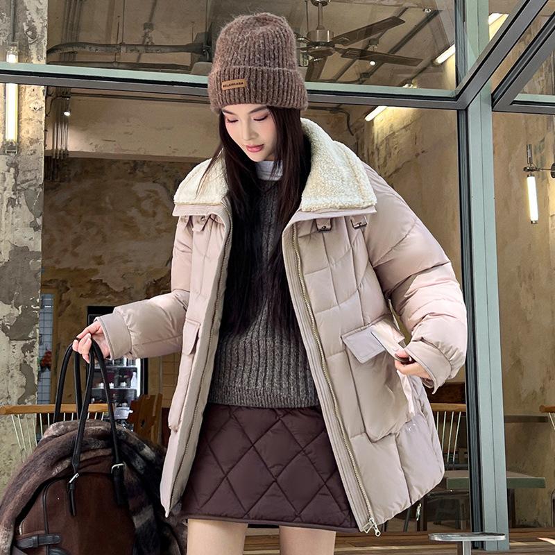 

Сверкающая комбинированная хлопковая куртка женская 2025 зима новая пуховый хлопок утолщенный теплый топ XXL серый