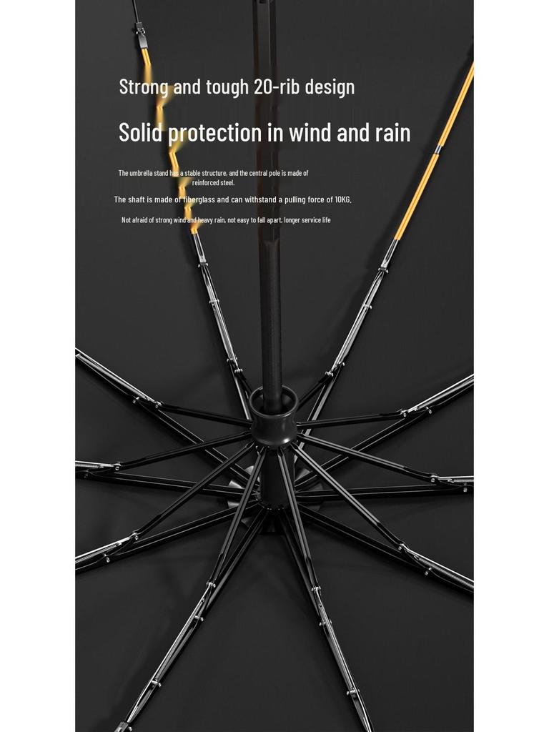 Three-Fold 20-Rib Black Glue Automatic Windproof Sun and Rain Umbrella for Customization