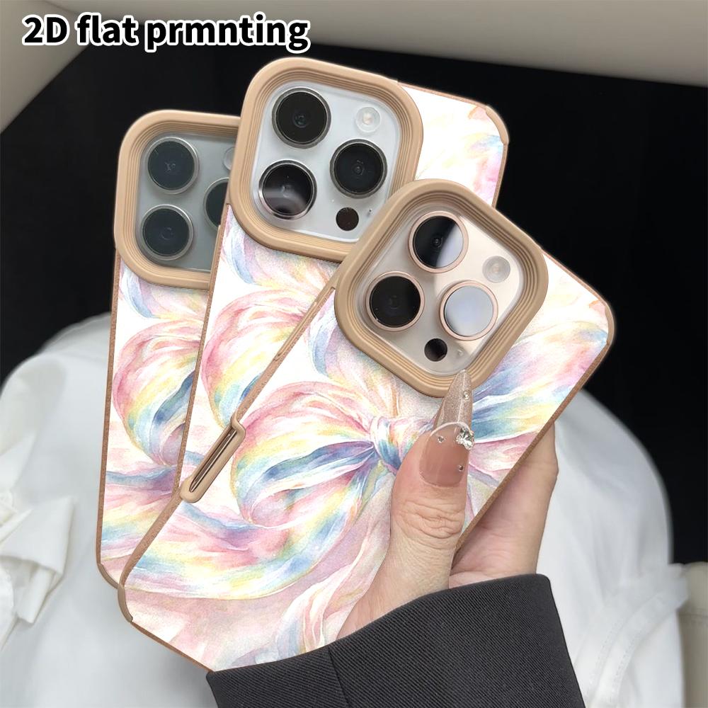 Phone Case: 2D flat lambskin suitable for iPhone 18 17 16 15 14 13 Pro protective case, rainbow gradient, Christmas and Halloween gift