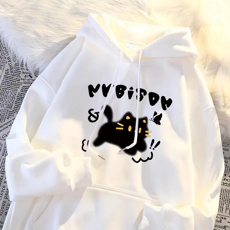 

Унисекс Худи Оверсайз с Мультяшным Котенком - Куртка в Колледжном Стиле на Осень/Зиму M for up to 57kg