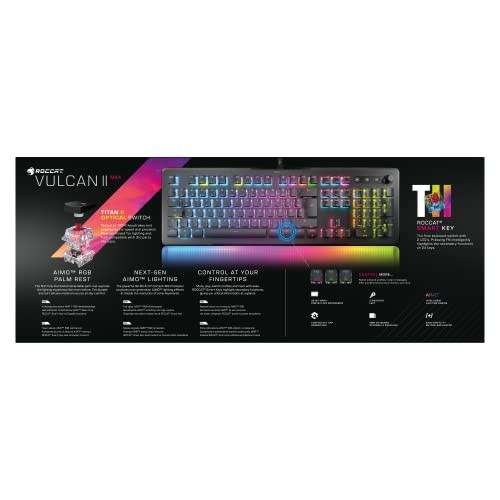 ROCCAT Gaming Keyboard Vulcan II Max JP Japanese Layout Wired Black/Black Optical Linear Quiet Full Size Customizable RGB Translucent Armrest Volume D