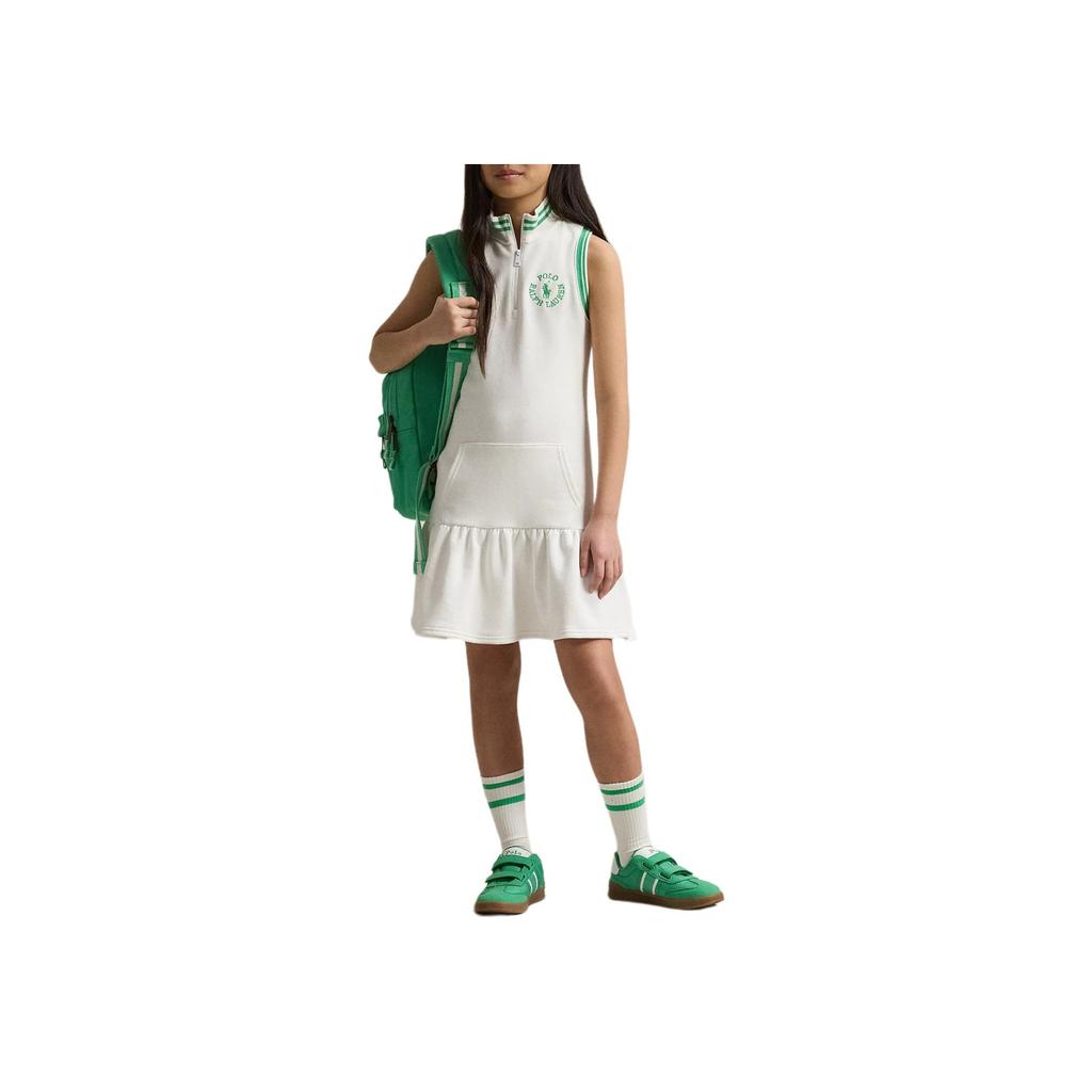 Polo Ralph Lauren Color Block Gestreiftes Kleid mit Großem Pony-Logo Ärmellos Kinderkleider Weiß 313965046-001