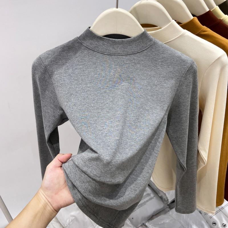 Slim-fit semi-turtleneck inner bottoming shirt women's spring simple versatile top basic long-sleeved T-shirt