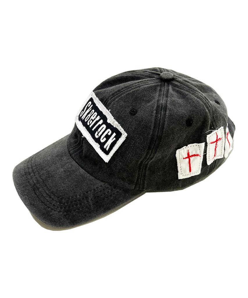 SK8ER ROCK Patchwork Pigmentwashing Ball Cap ((Charcoal))