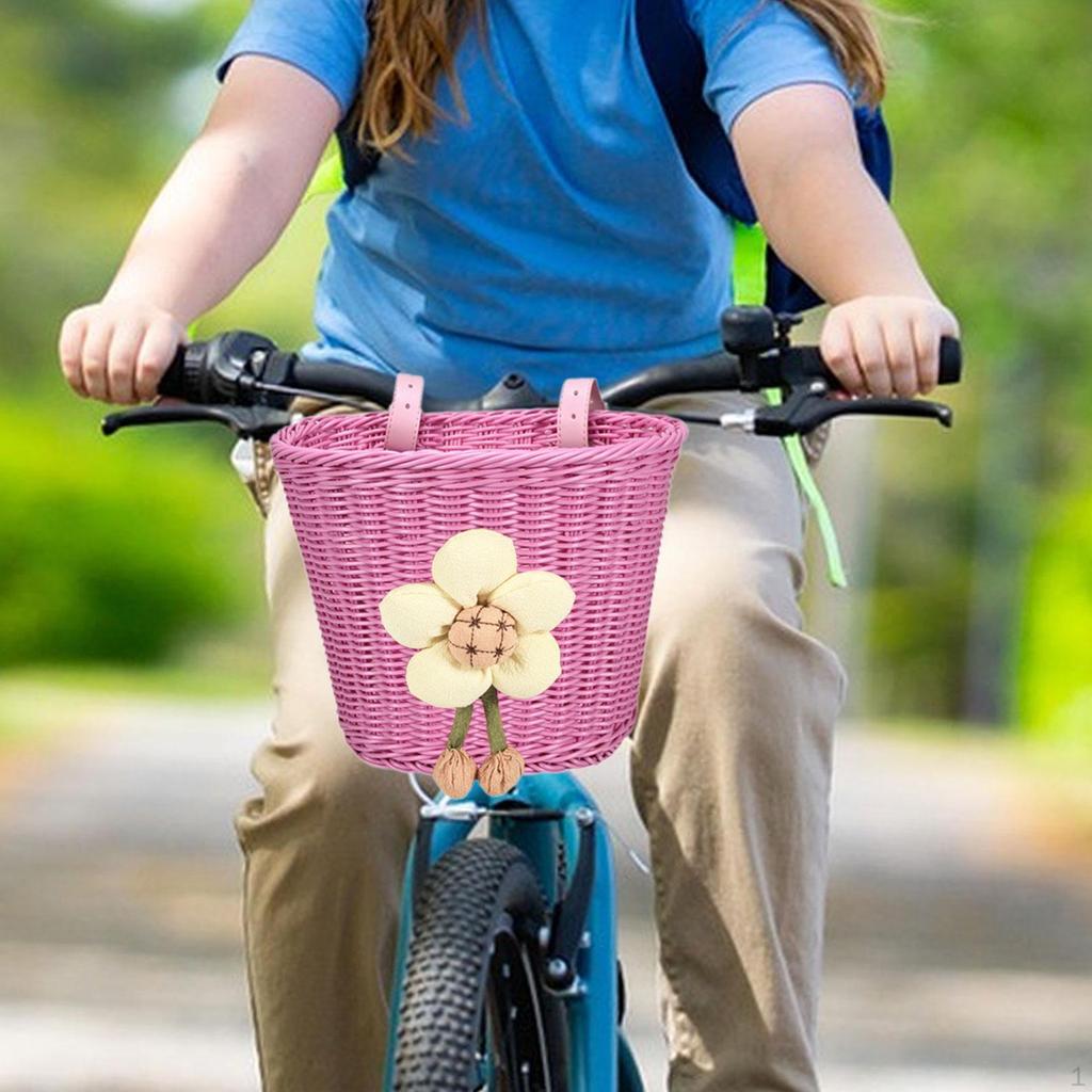 Kids Bike Basket Easy to Install Woven Front Bicycle for Children