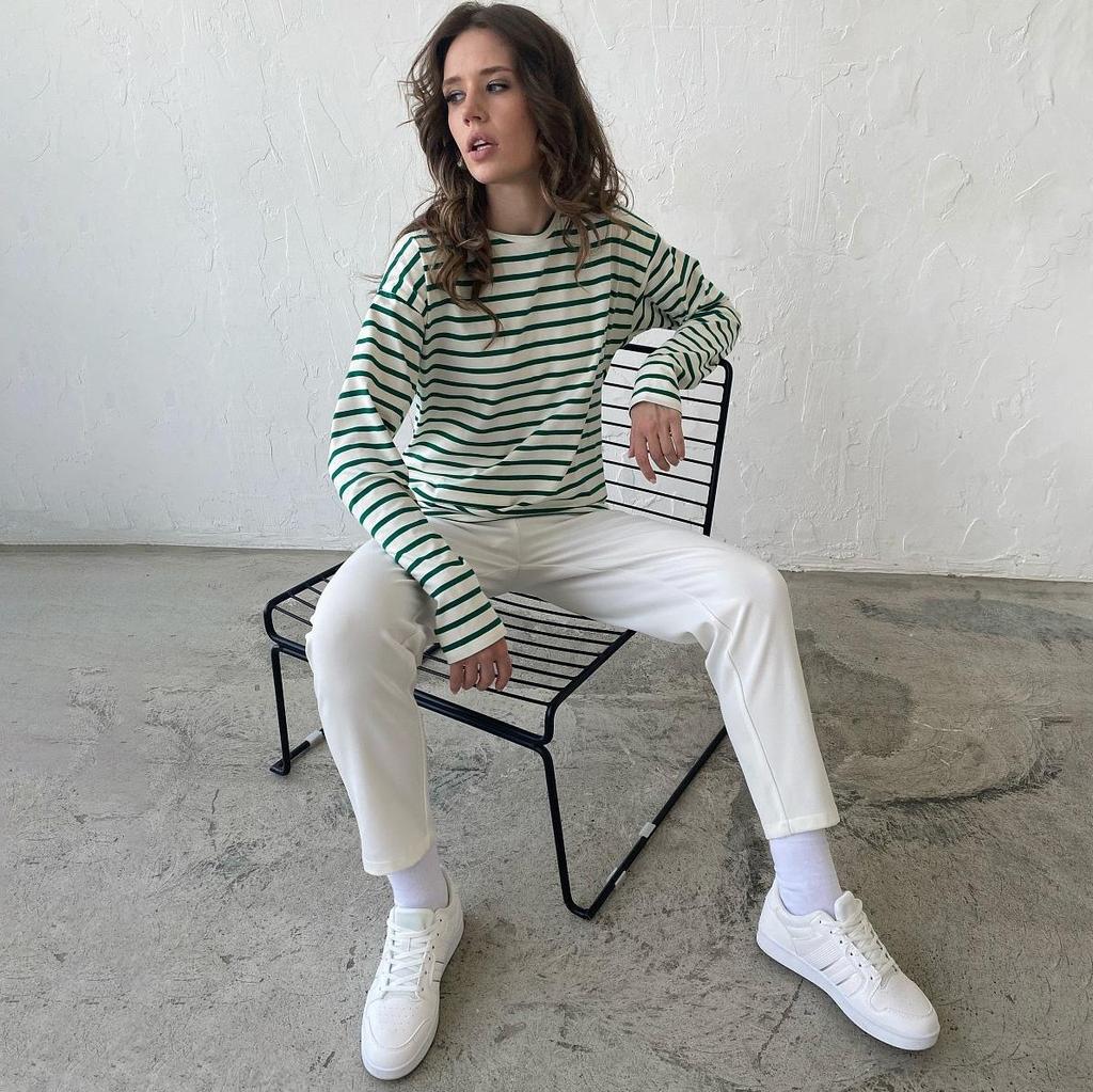 Summer Women Long Sleeve T-shirt O Neck Stripe