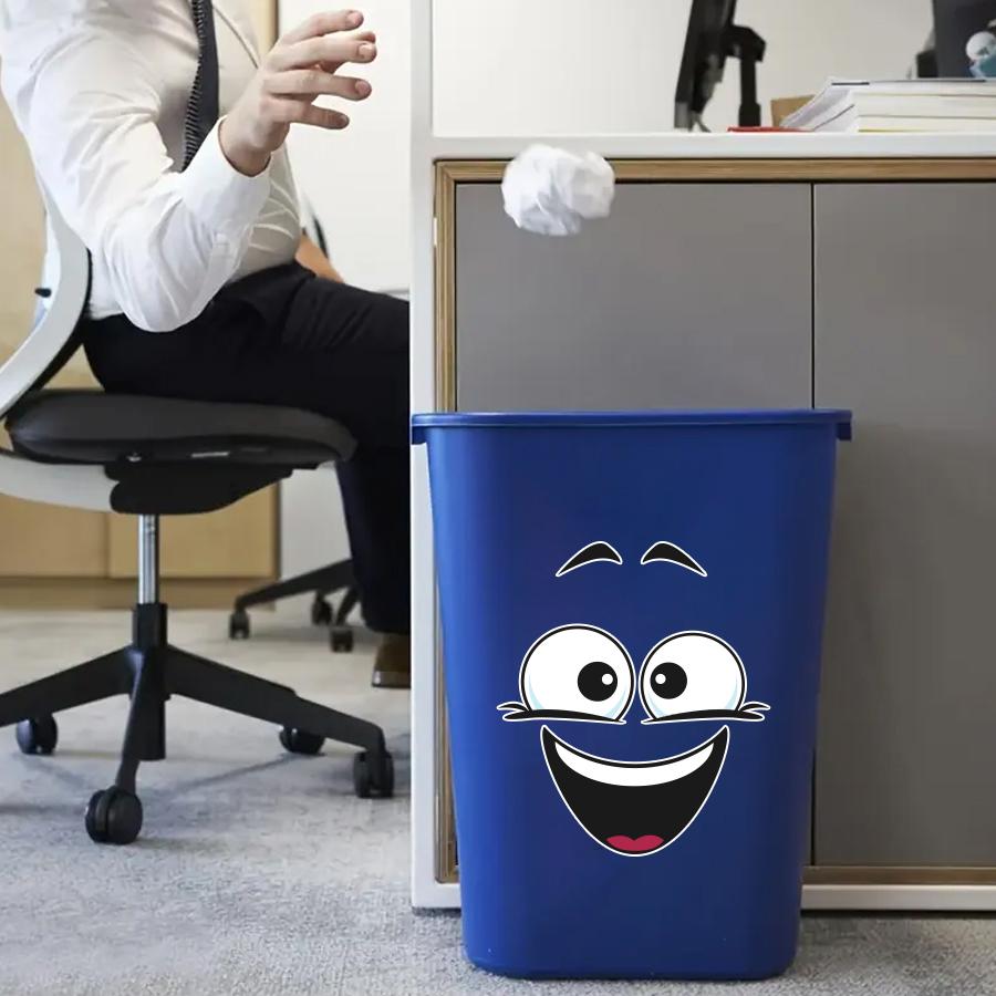 Cartoon Funny Smile Face Trash Can Sticker Self-Adhesive Waterproof Removable for Home Kitchen Bathroom Decorative Decal Gift