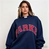 Womens Loose Fit Crewneck Sweatshirt Cotton Embroidered Casual Top Students
