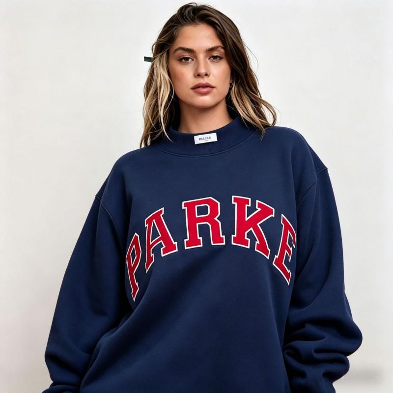 Womens Loose Fit Crewneck Sweatshirt Cotton Embroidered Casual Top Students