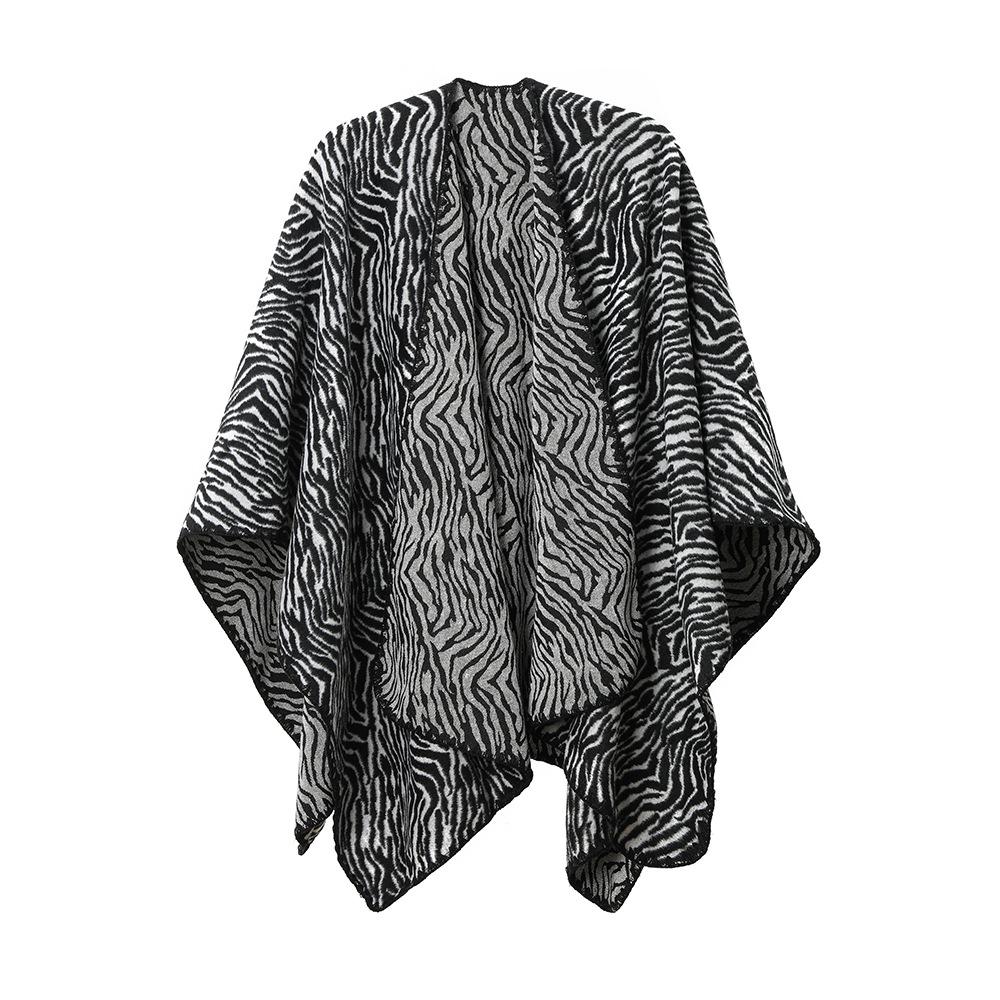 Plus Size Zebra Print Shawl: European/American Autumn/Winter Women's Mid-Length Jacket