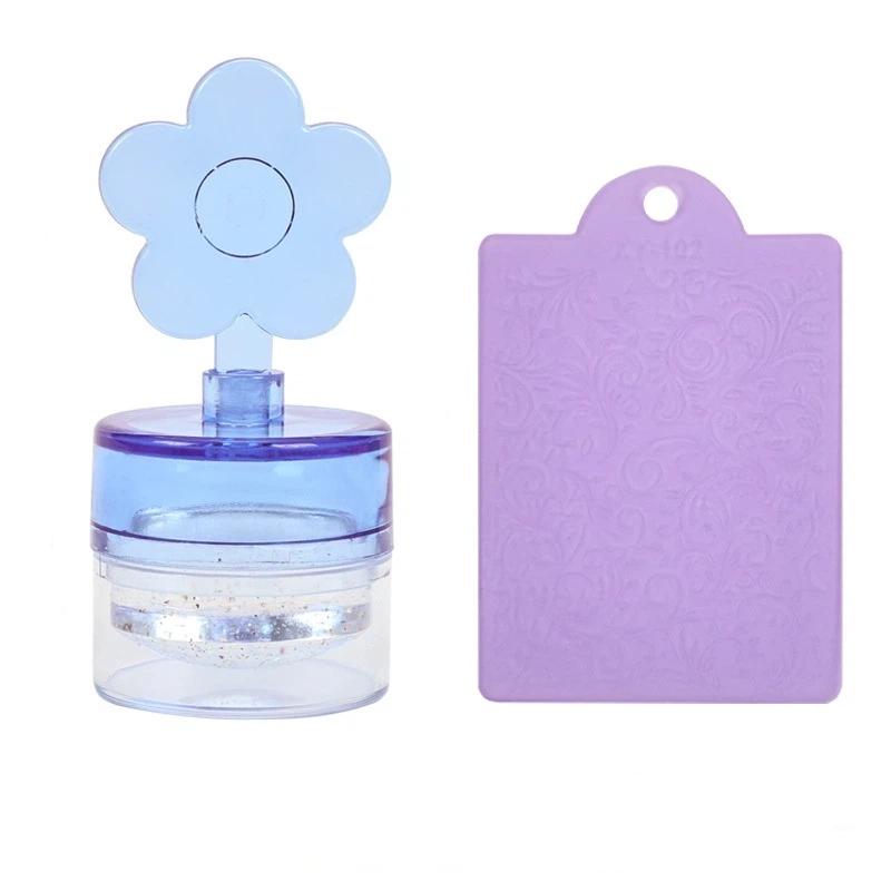 Flower Shape Nail Stamper Set with Clear Silicone Head Manicure Scraper Transfer Templates Kit for Nail Art Stamping