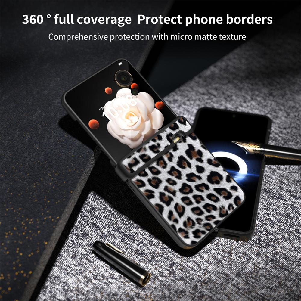 Für Honor Magic V Flip 5G Hülle Scharnierschutz PU+PC Handyhülle mit Leopardenmuster