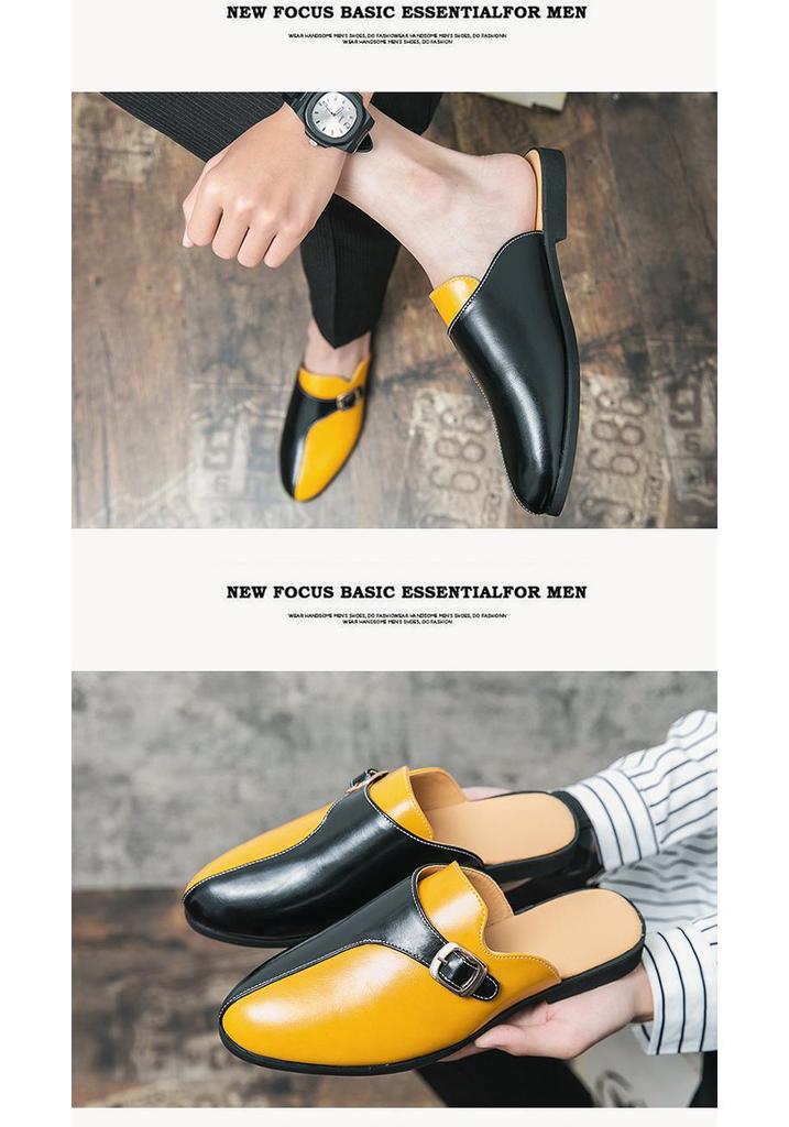 Cross46 Men's Large Summer Closed-Toe Leather Slip-Ons: Fashionable Retro Color Block Outdoor Shoes