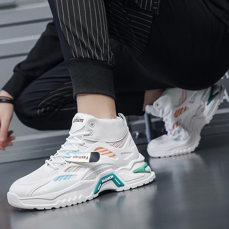 Yeni erkek rahat dış mekan rahat kalın tabanlı file ayakkabılar Yüksek bilekli spor ayakkabılar Baba ayakkabıları günlük erkek ayakkabıları spor ayakkabılar