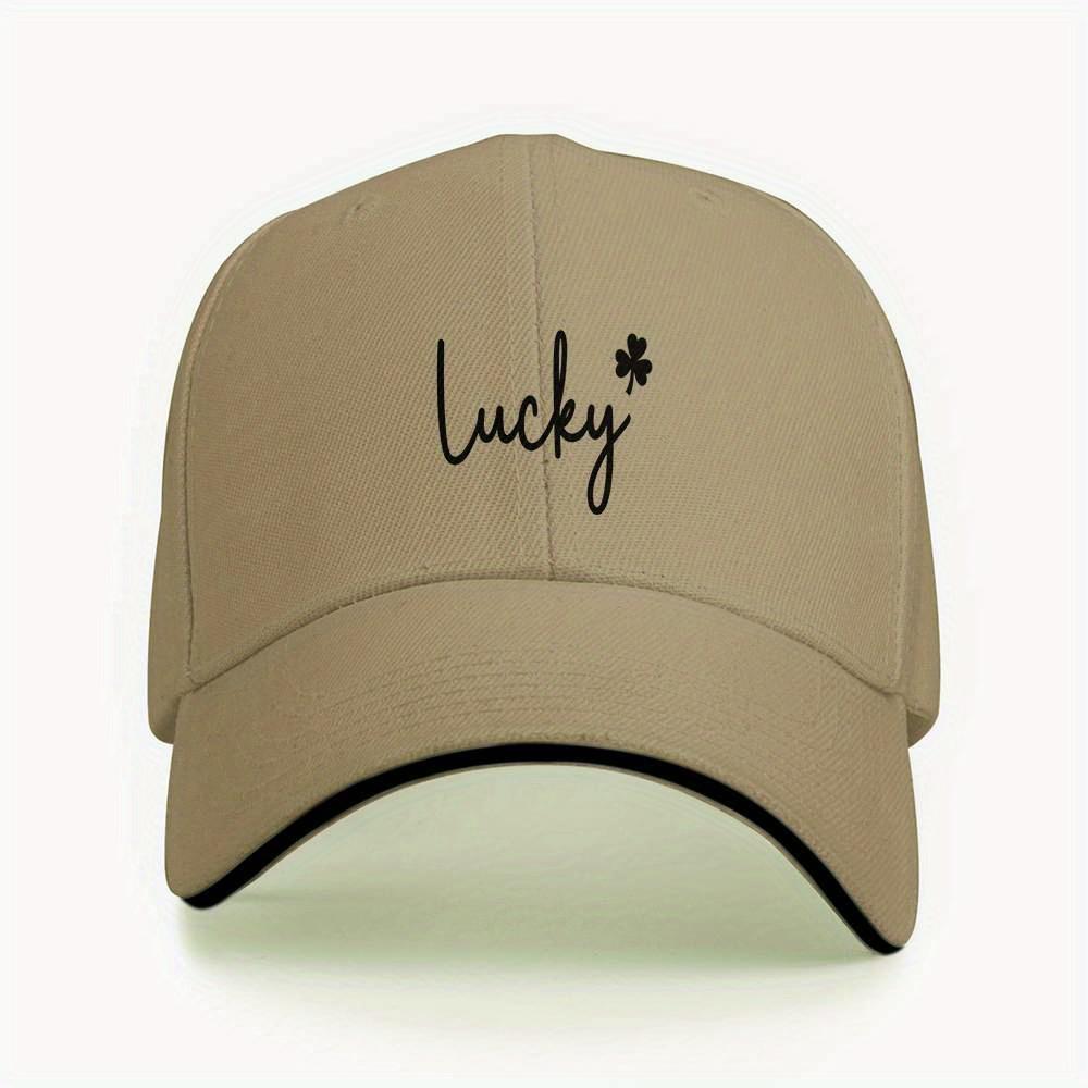 Lucky Clover Script Baseball Cap Polyester Adjustable Casual Unisex Adult Hat
