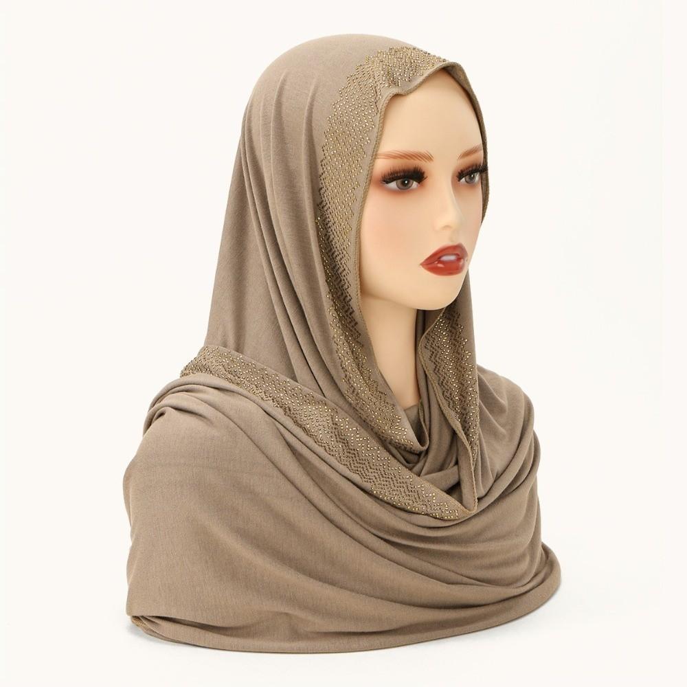 Long Smooth Silk Headscarf Sunscreen Thin Large Shawl Rhinestone Chiffon Hijab Scarf  For Gift