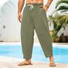 Men Casual Loose Fit Drawstring Waistband Lightweight Breathable Cotton Linen Blend Jogger Pants with Side Pockets and Ankle Slits
