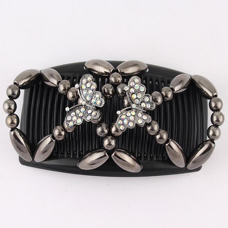 Women DIY Hair Accessories Pearl Beaded Elastic Hair Claw Hairpin Magic Comb Up-Do Hairstyle Bun Maker Tool Ponytail Hairdo Wolf