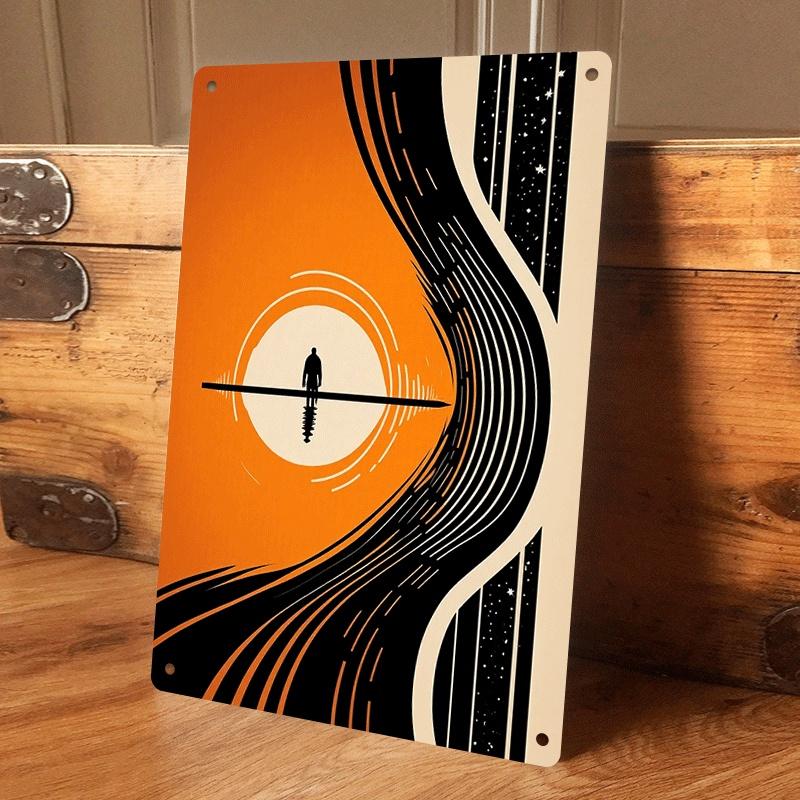 

1 piece of modern abstract art tinplate hanging plaque, featuring a silhouette of a thinker amidst the sun, moon, and stars, sui (as the picture,20x30cm)