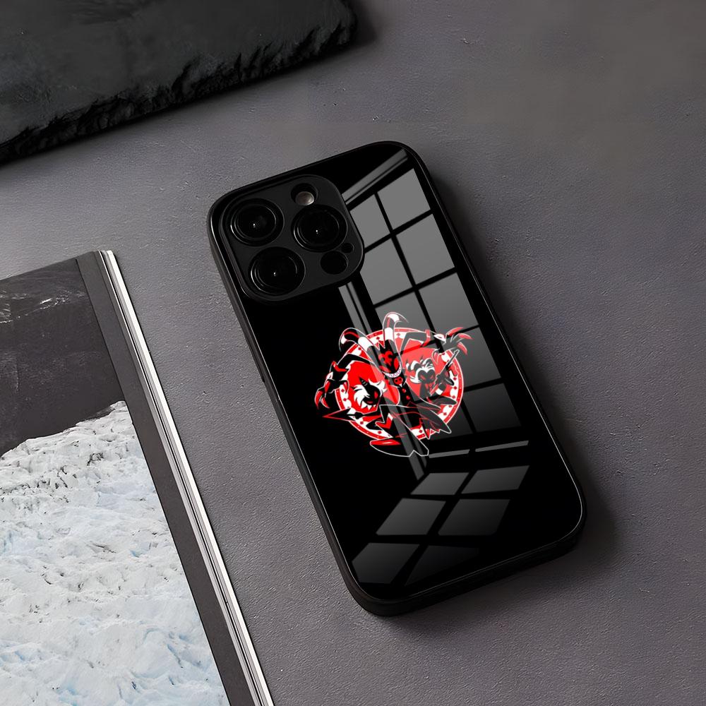 H-Hazbins-Hotels Handyhülle für iPhone 17 Air, 16 E Pro Max, 15, 14, 13 Mini, 12 Pro, 11 Max Plus – Schwarze Glasabdeckung