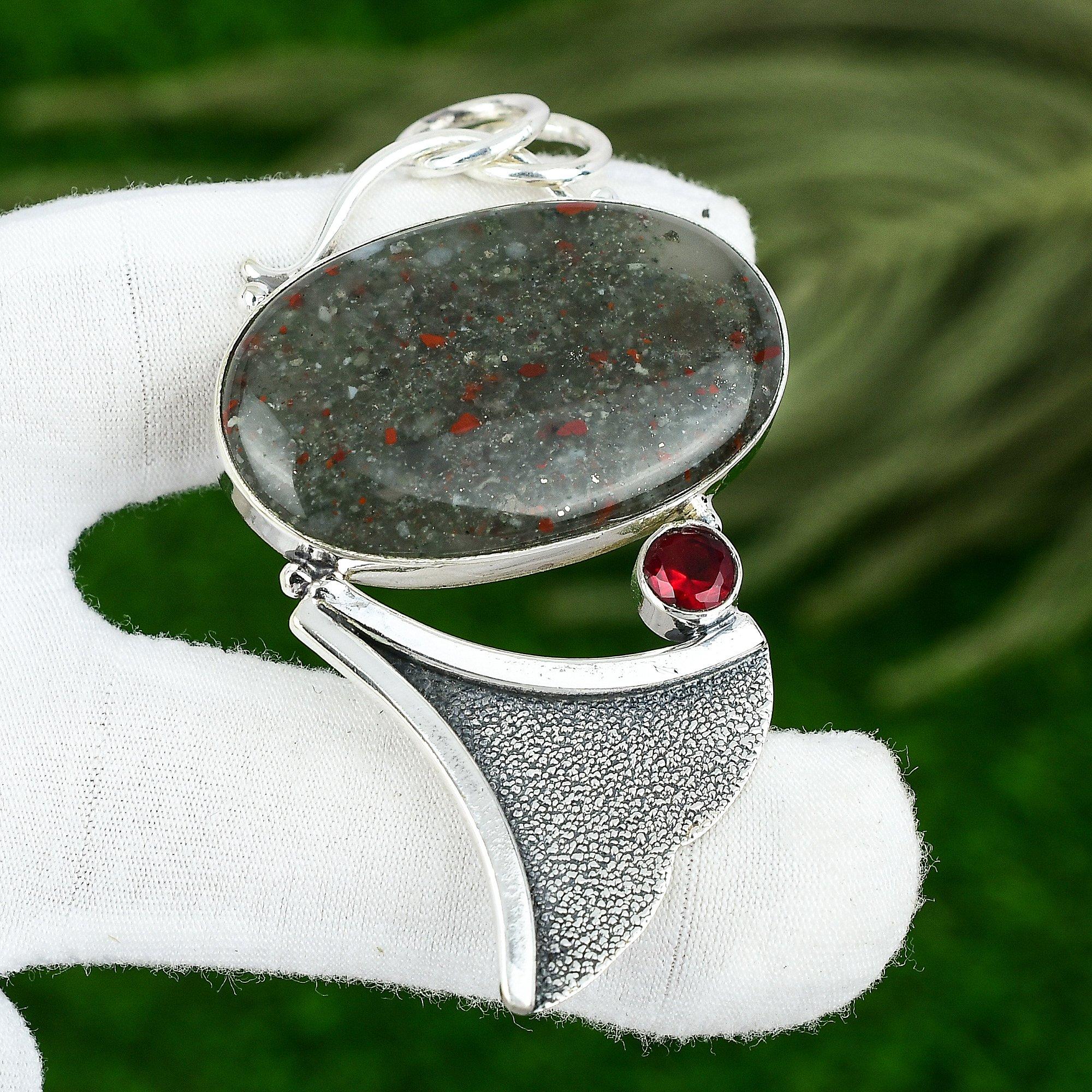 

925 Silver Tabu Jasper Stone Mozambique Garnet Daughter Handcrafted Boho Pendant