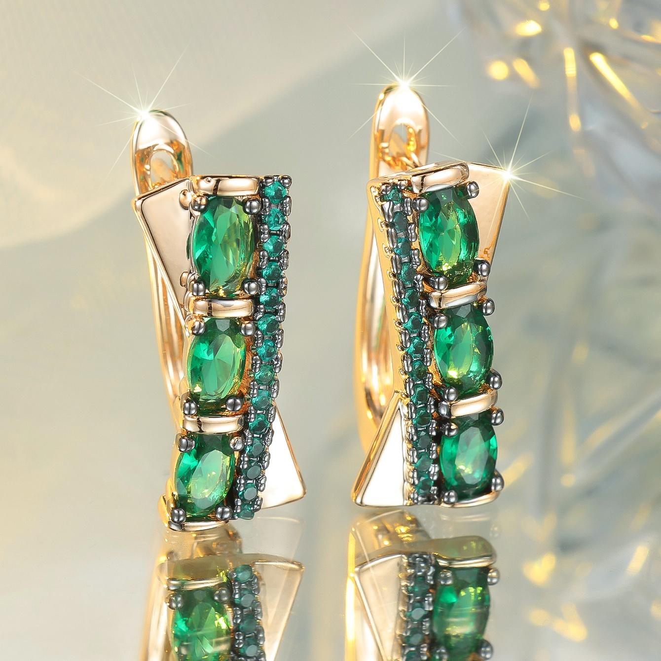 My Fine Jewelry Women's Green/Gold Zircon Stone Hoop Earrings Luxury Color Wedding For