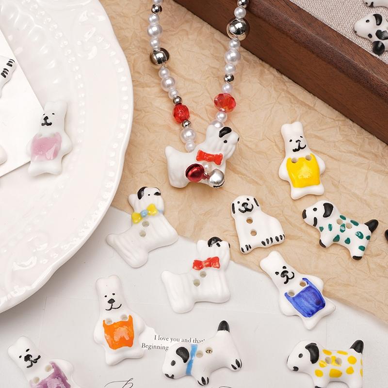 Lovely Ceramic Button Cartoon Ceramic Beads Cartoon Rabbit Puppy Button Beads DIY Jewelry Beads DIY Clothing Beads 1pc
