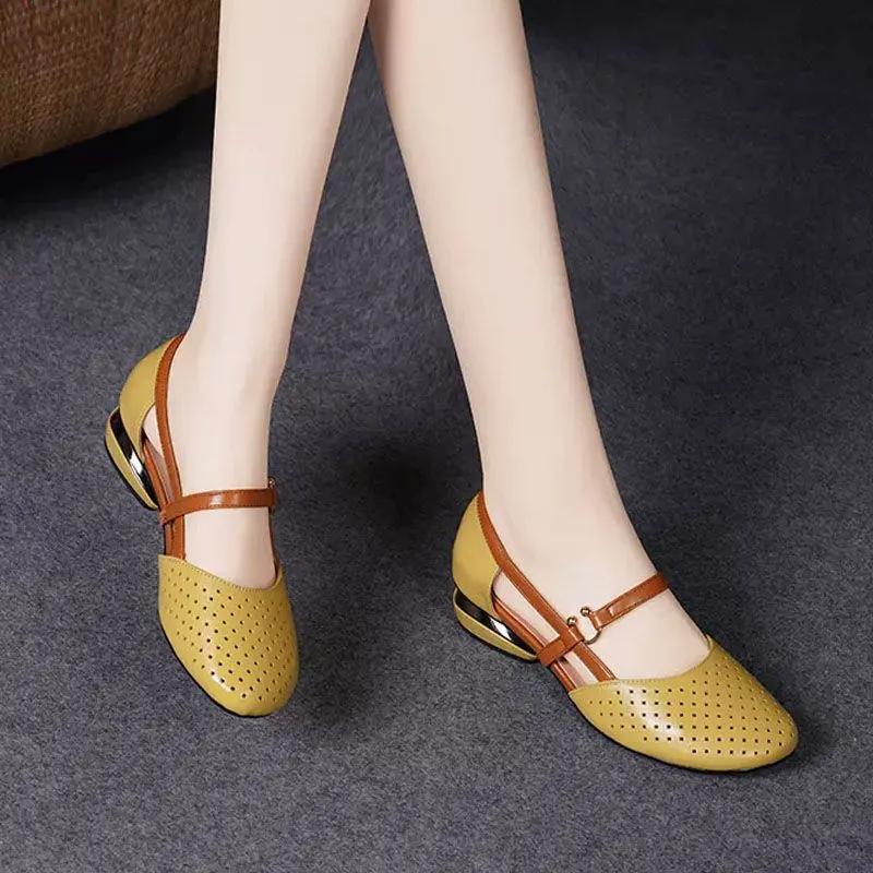 Sapatos Femininas Women Fashion 3cm Stiletto Heels for Summer Lady Casual Hollow Buckle Strap Black Office Shoes A9384