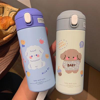 380ml Cute Thermos Bottle With Straw Kawaii Thermal Water Bottle For Girls Thermos Cup Portable Stainless Steel Thermal Mug