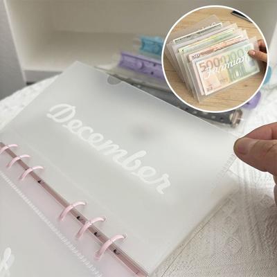 Creative 12 Monthly Cash Storage Bag A6 Transparent Cash Management Book PP 6 Holes Loose-leaf Album Monthly Planner
