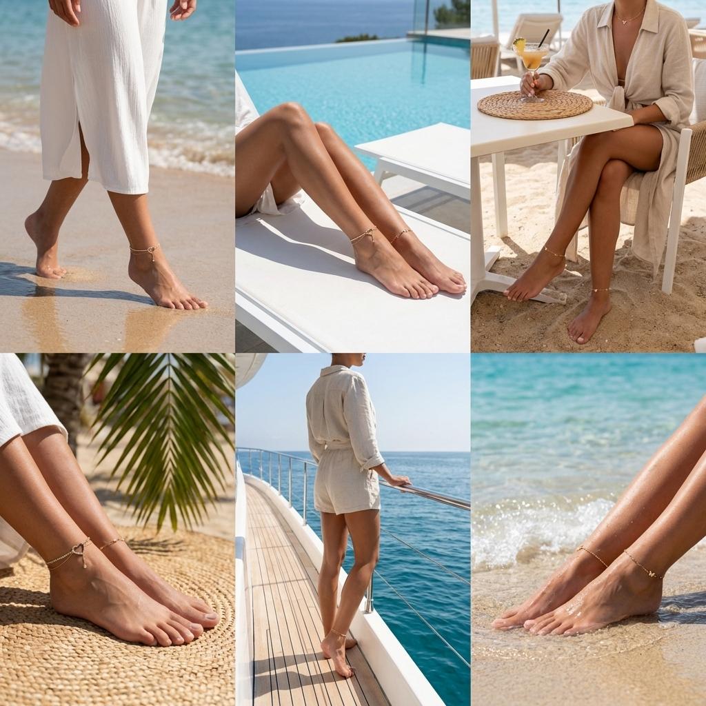 Glitterende Strass Hol Hart Druppel Enkelband Dubbele Laag Voetketting Voor Vrouwen Zomer Strand Vakantie Sieraden