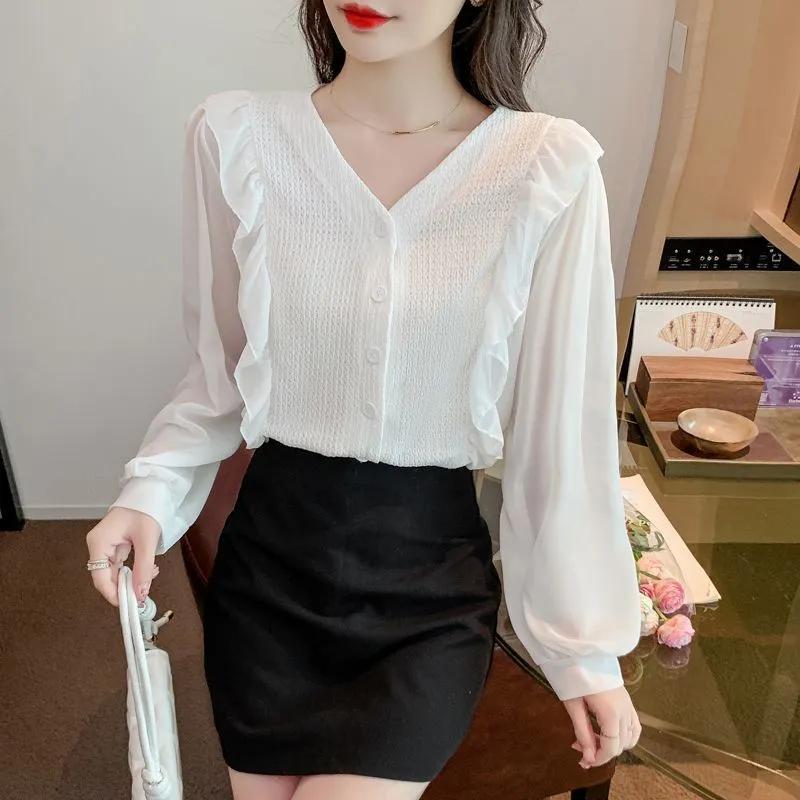 Women's Spring Solid Color Sweet French Top Daily Pretty Temperament Blouse