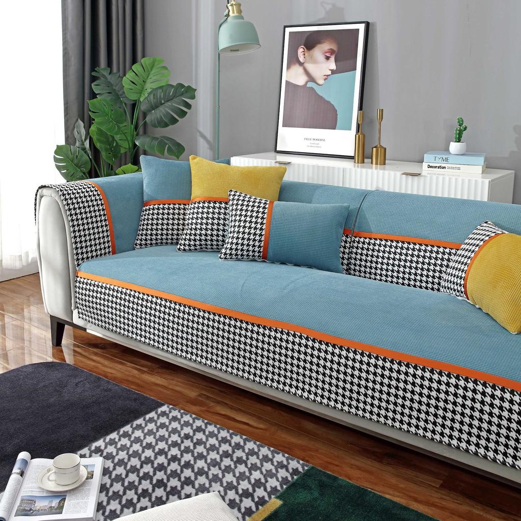 Four Seasons Universal Corn Velvet Houndstooth Sofa Cushion Modern Simple Non-Slip Sofa Cushion Towel Cover