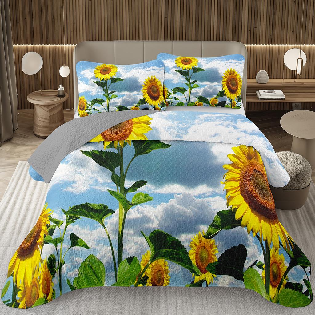 Sunflower Bedspread Twin Queen Pastoral Yellow Flowers Coverlet Garden Floral Botanical Quilted Bedding Set For Boys Girls Room