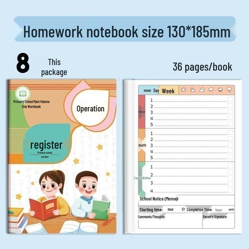 Set of 4 Homework Notebooks: Ideal for Primary School Students to Record Classroom Notes and Homework.