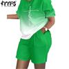 Women's Fashion Casual Summer Spring Colour Block Print Short Sleeve O-Neck Trousers Pants Suits