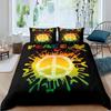 Boho Hippie Psychedelic Flowers Duvet Cover Colorful Peace Sign Bedding for Boys Girls Women Bedroom Decorative Rainbow Tie Dye