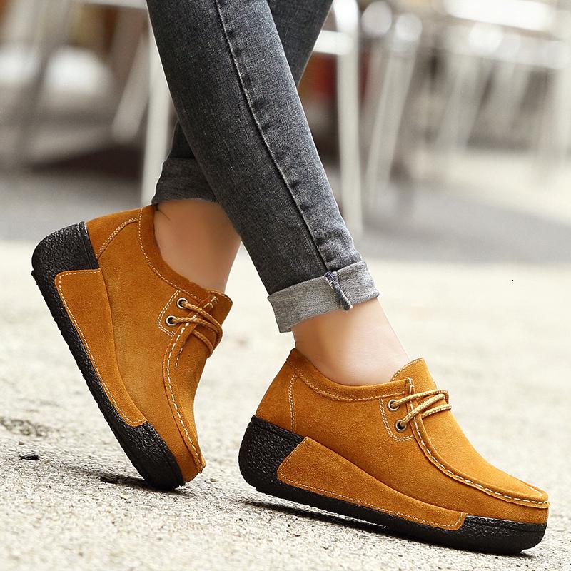 Genuine Leather Platform Flat Shoes Women Lace Up Plush Nubuck Cow Suede Sneakers Ladies Swing Shoes Wedge Shallow Espadrilles