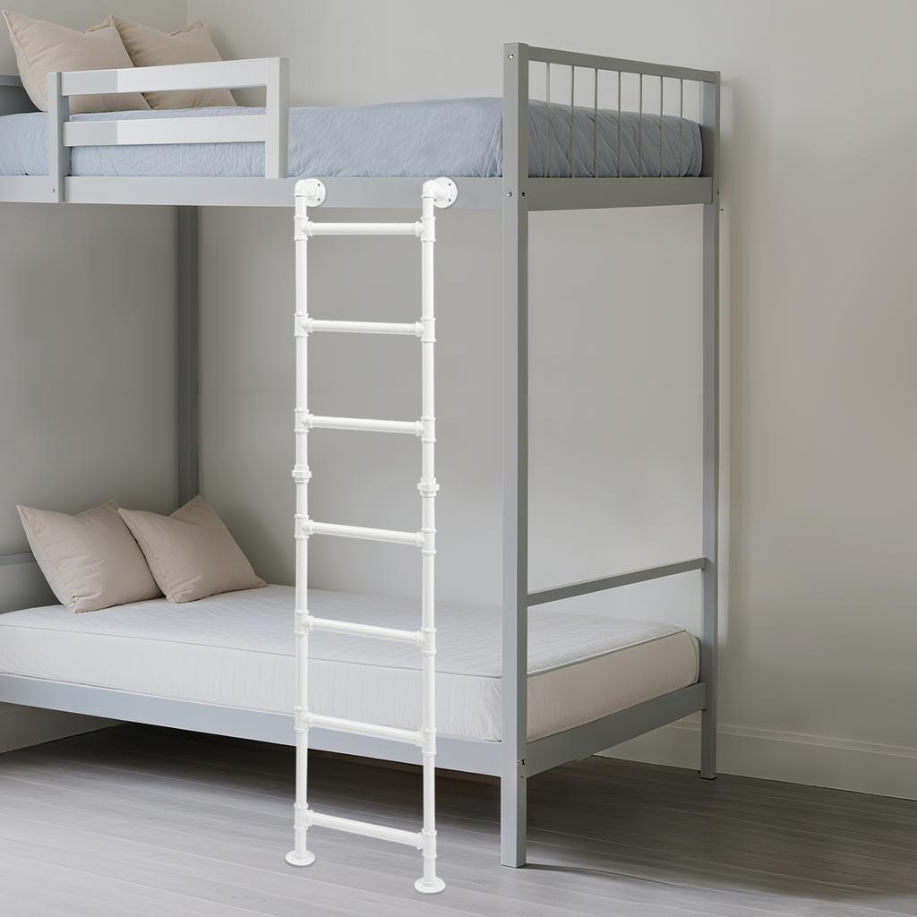 190cm White/Black 7-Step Ladder,Bunk Carbon Steel Bed Ladder Wall-mounted for A Variety of Settings