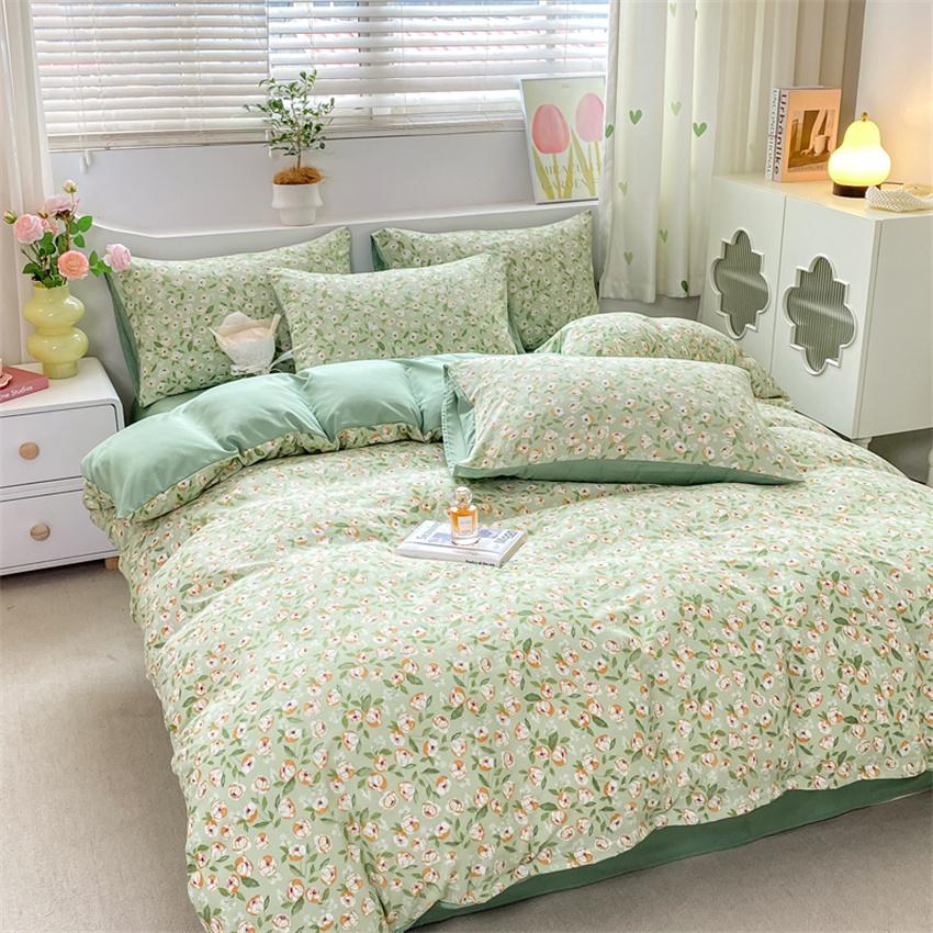 Duvet Cover Set 3pcs 100% Cotton Bedding Set Fashion Floral Quilt Cover Pillowcase Korean Ins Style Comforter Covers (NO SHEET)