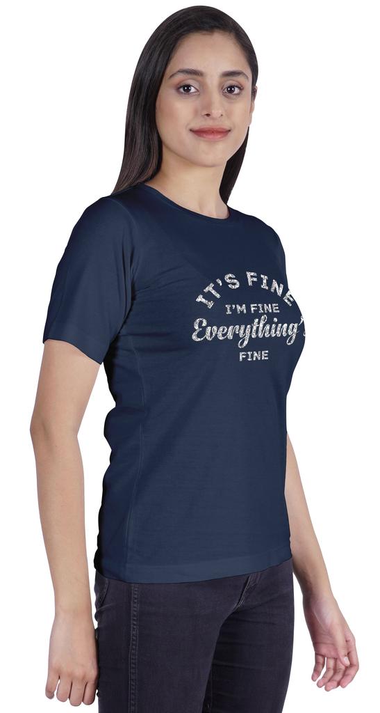 Inkmeso Crew Neck T-shirt   Its Fine I'm Fine Everything Is Fine" Letter Printed Inspirational Jersey Top For