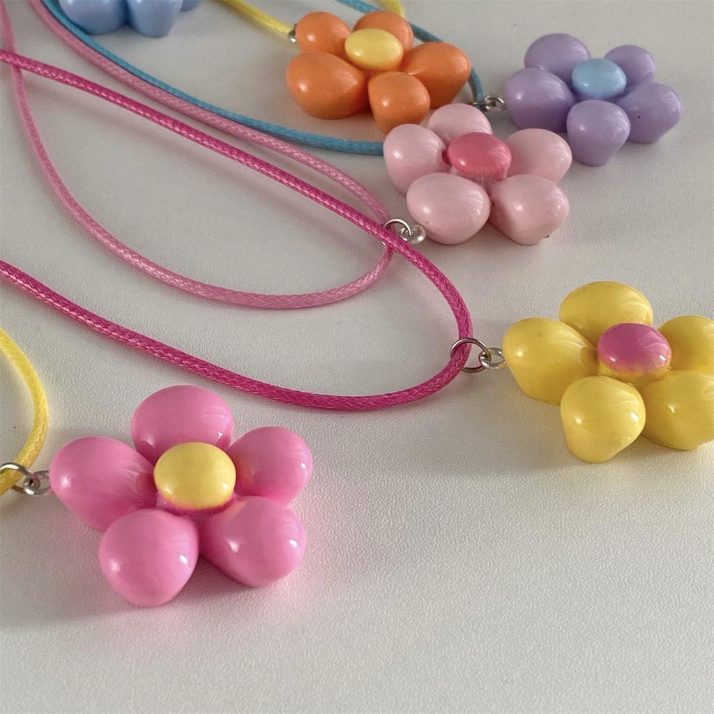 Sweet Colorful Flower Necklace Statement Pendant Necklace Floral Design Neck Jewelry Rope Necklace Perfect Gift for Women Girl