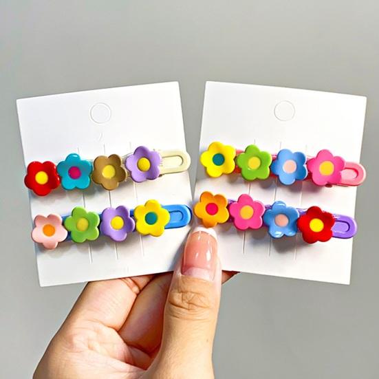 1/4Pcs Girl Hairpins Colorful Flower Decor Hair Clips Side Bang Hair Pins Plastic Material Hair Accessories