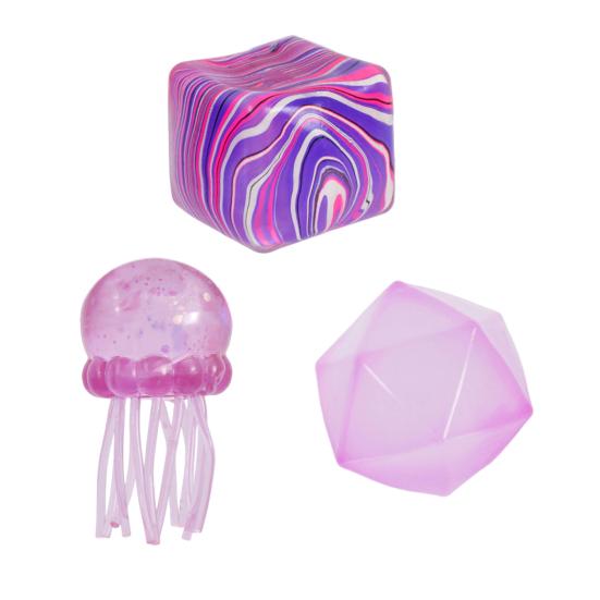 3Pcs Stress Relief Squeeze Toy Set, Flow Pattern Stress Cube Sensory Toy, Soft Stretchy Clear Jellyfish Pinch Toy for Kids Adults