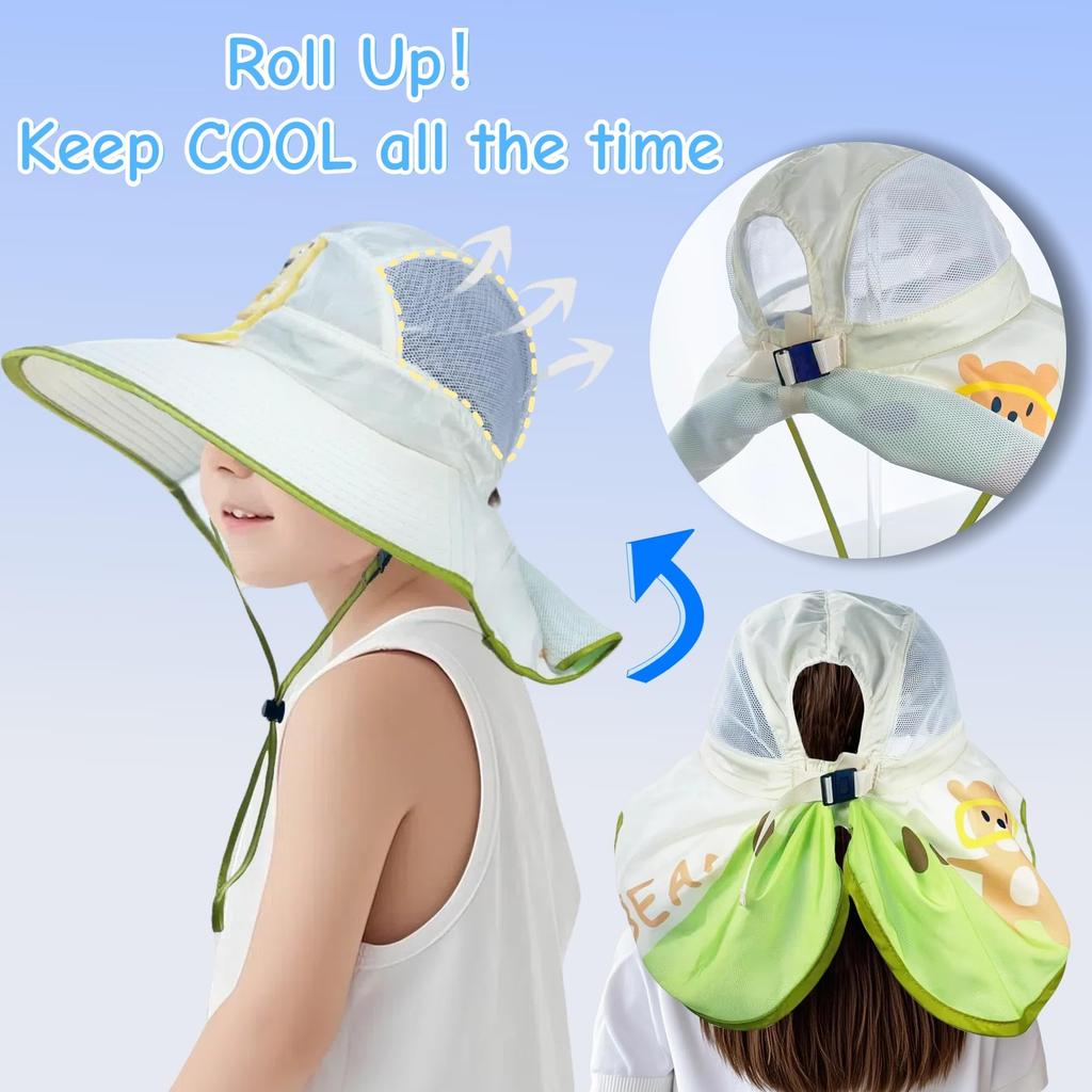 Kids Sun Hat Summer UV Protection Breathable Mesh Large Brim Outdoor Travel Hat Boys Girls Fisherman Beach Fisherman Hat