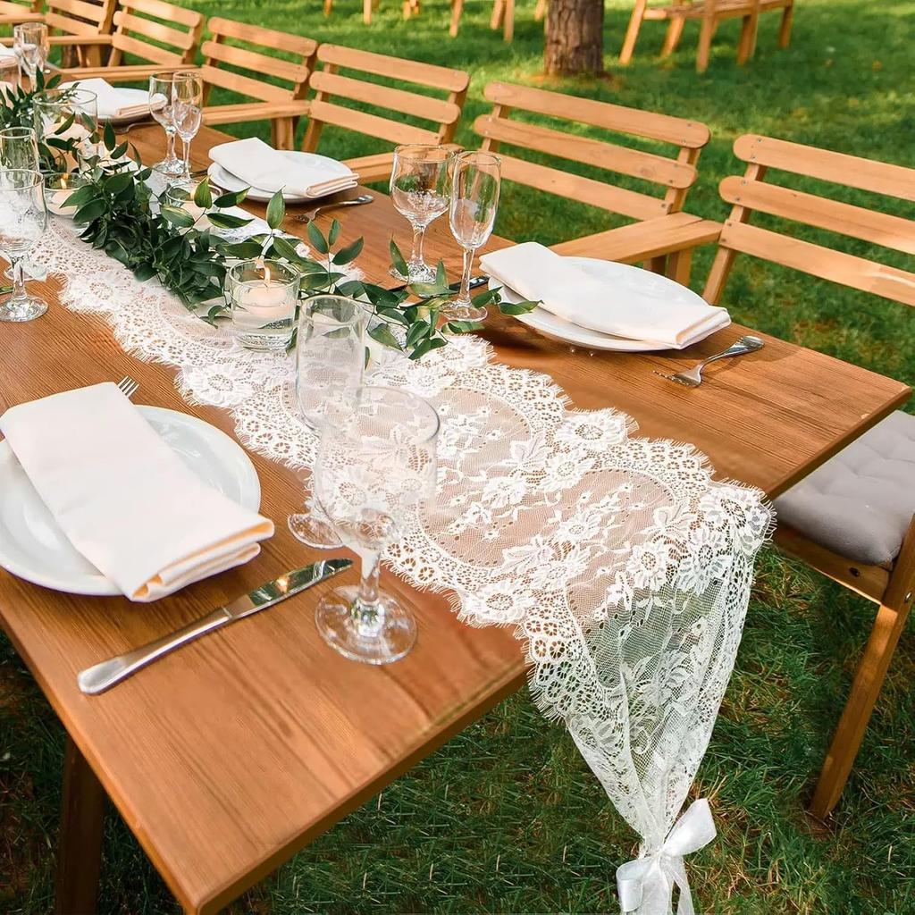 1 Pcs White Lace Table Runner 14 x 120 Inch Vintage Rustic Table Runner for Wedding Bridal Shower Baby Shower Party Decorations Embroidered Boho Lace